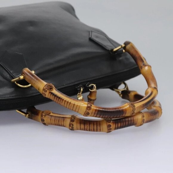 GUCCI Bamboo Hand Bag Leather 2way Black Gold - Picture 6 of 16